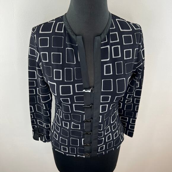 Vintage Rayure Black White Geometric Clip Closure Cardigan Jacket 40 S FRANCE - Picture 2 of 9